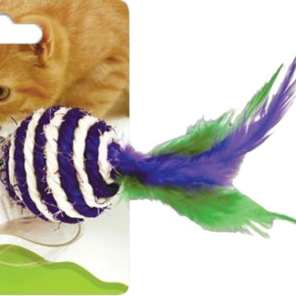 OurPets Cosmic Spring Time Feather with Sisal Ball Cat Toy suction cup - Picture 1 of 2